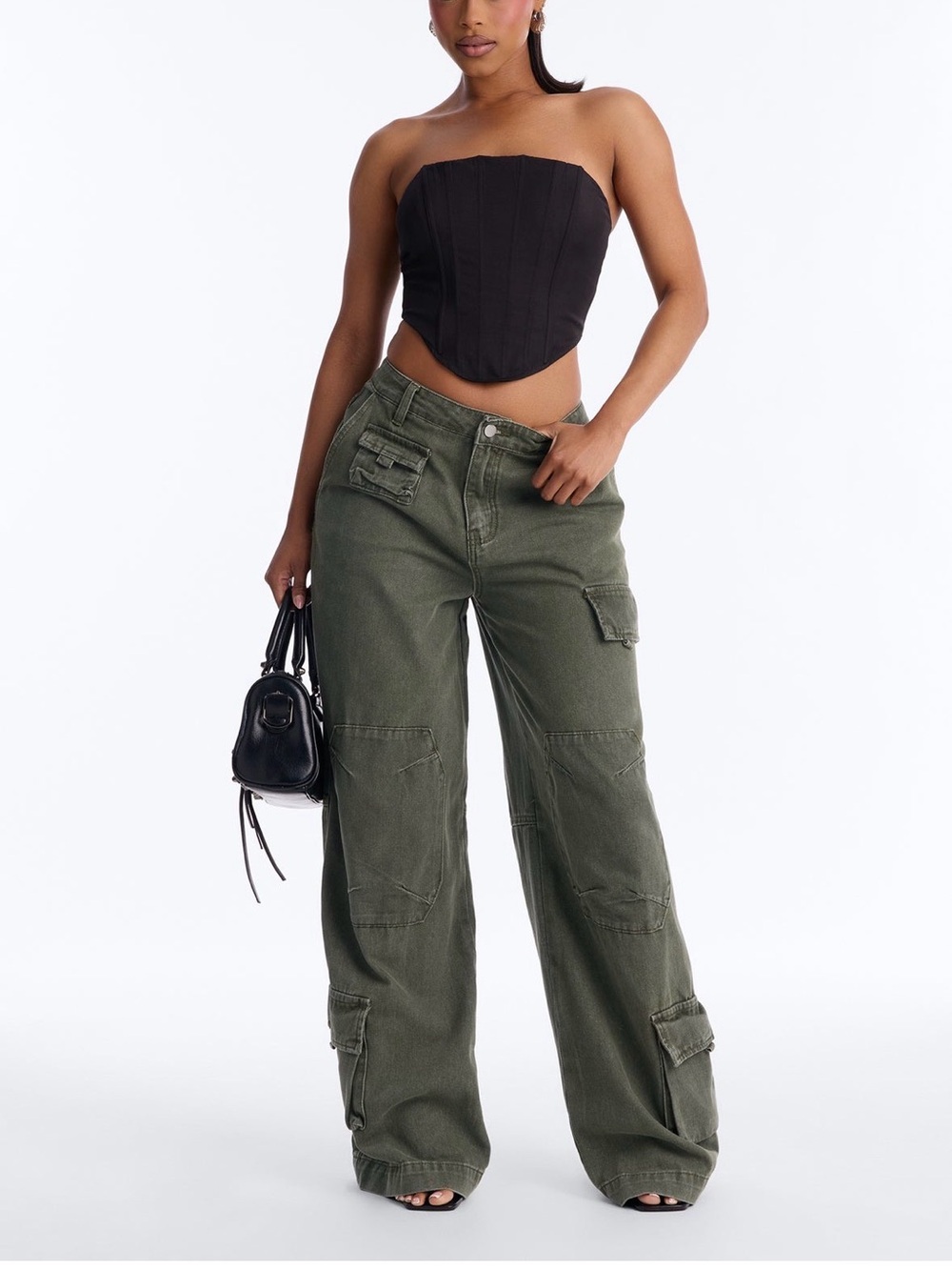 Fashion Nova NWT Kendra High Rise Wide Leg Olive Cargo Pants XS